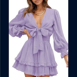 Lilac summer dress with front tie